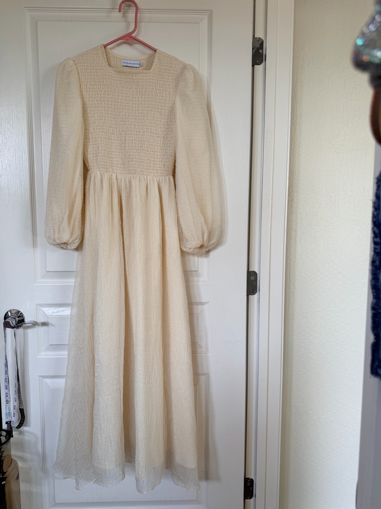 Veiled Collection Cream Textured Smocked Maxi Dress